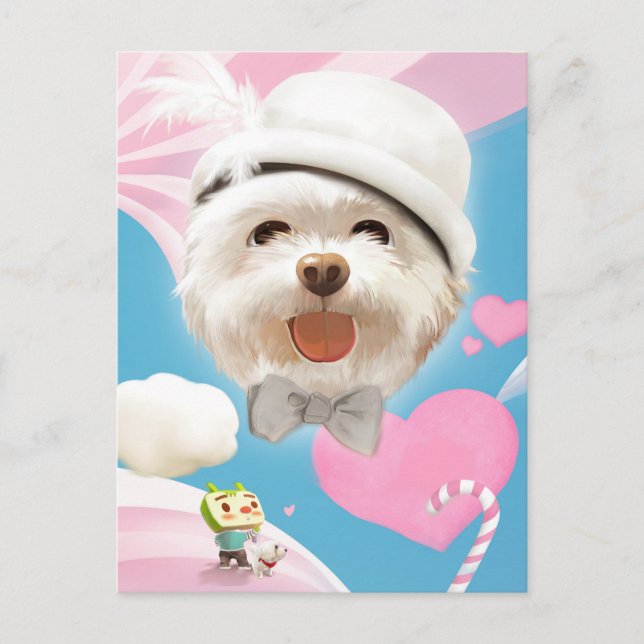 Fluffy-Hund med vit hatt Meddelande Vykort (Framsida)