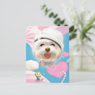 Fluffy-Hund med vit hatt Meddelande Vykort