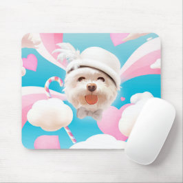 Fluffy-Hund med vit hatt Musmatta