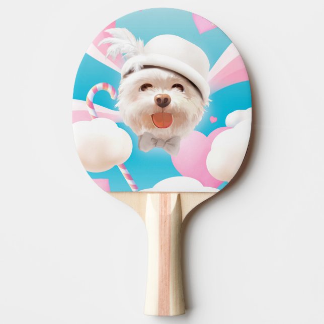 Fluffy-Hund med vit hatt Pingisracket (Framsidan)