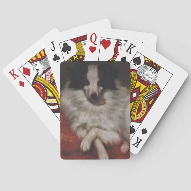 Fluffy Hund Sitta på en Cushion (Gustave Courbet) Casinokort (Baksidan)