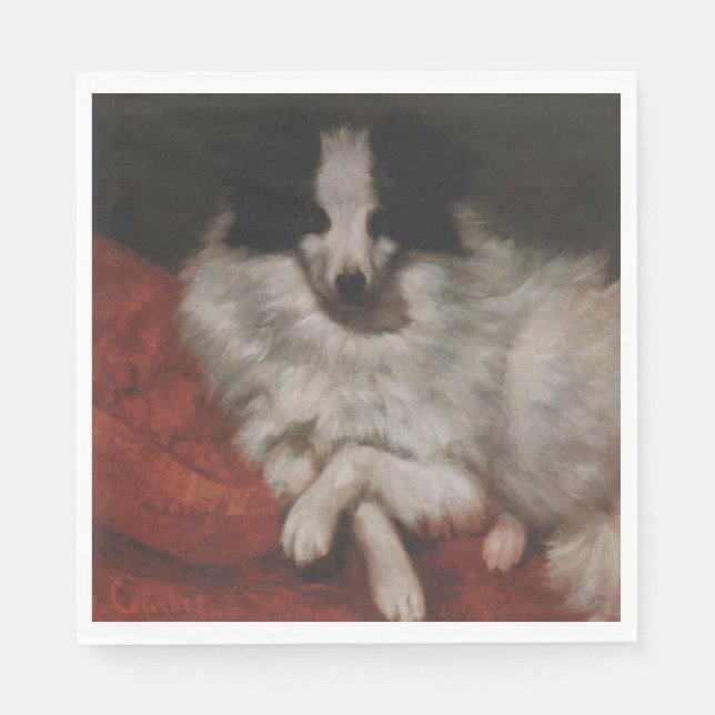 Fluffy Hund Sitta på en Cushion (Gustave Courbet) Pappersservett (Framsidan)