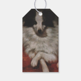 Fluffy Hund Sitta på en Cushion (Gustave Courbet) Presentetikett