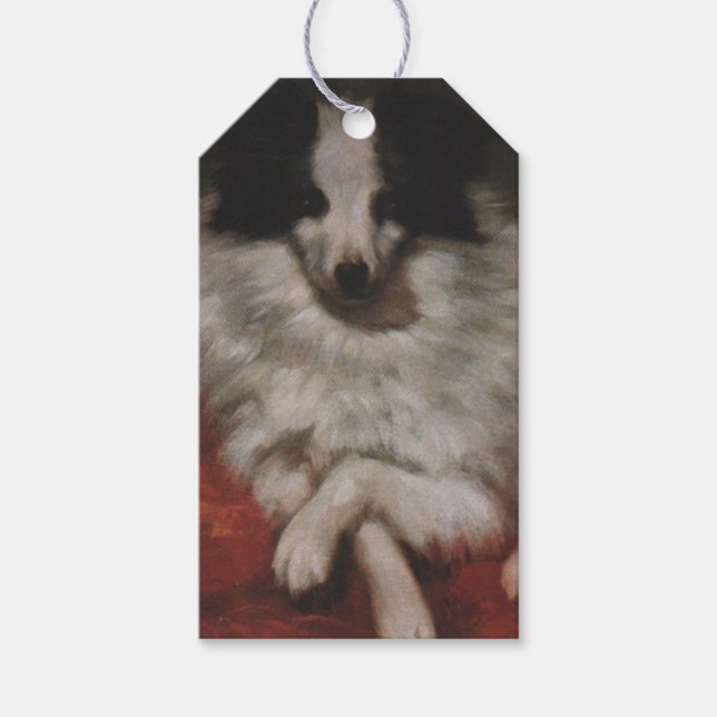 Fluffy Hund Sitta på en Cushion (Gustave Courbet) Presentetikett (Framsidan)