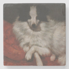 Fluffy Hund Sitta på en Cushion (Gustave Courbet) Stenunderlägg
