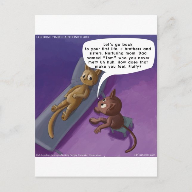 Fluffy in Therapy Funny Katt Tecknad Vykort (Framsida)