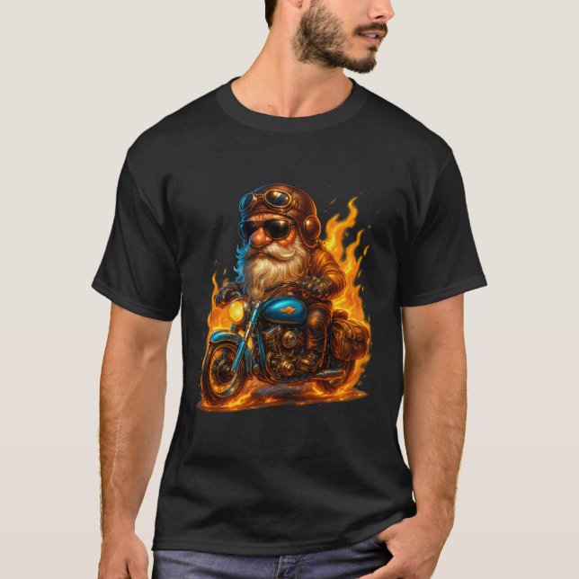 Fluffy Inferno Rider – Biker Dog with Beard & Fire T Shirt (Framsida)