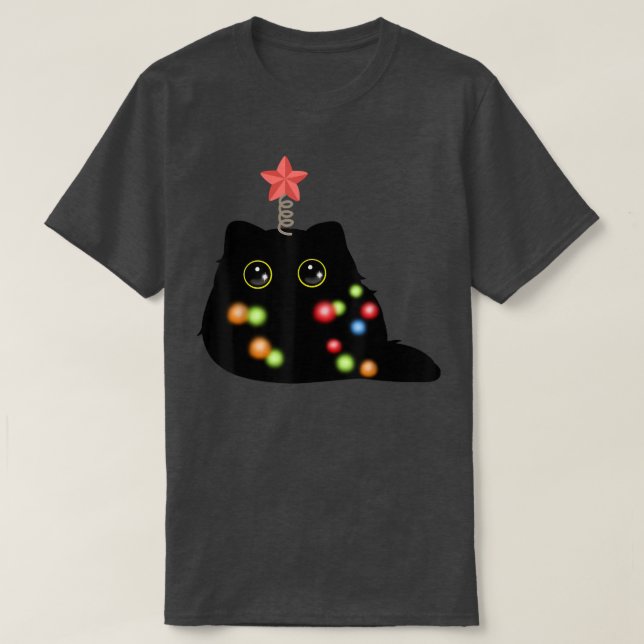 Fluffy jul Black Cat Santa Hat Julafton Ljus23 T Shirt (Design framsida)
