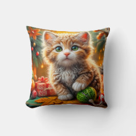 Fluffy jul Kitten Dekorativ kudde