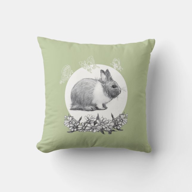 Fluffy kaninen. Pencil teckning Kudde (Framsida)