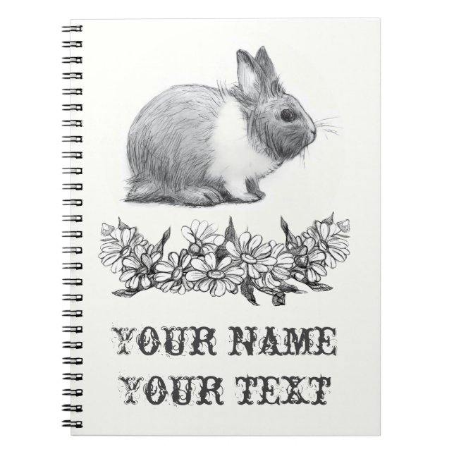 Fluffy kaninen. Pencil teckning svartvit svart Anteckningsbok (Framsidan)