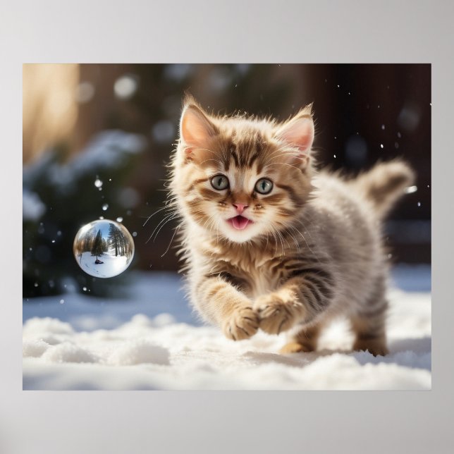 *~* Fluffy Kattunge 5:4 Kitten AP68 Snö Bubble Poster (Framsidan)