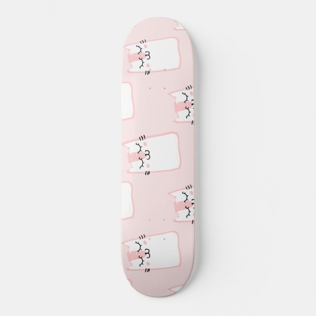 Fluffy Kawaii Strawberry Marshmallow Kattunge Mini Skateboard Bräda 18,5 Cm (Framsida)