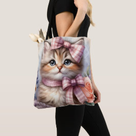 FLUFFY KITTEN MED BLOMMOR OCH ROSA BOT TYGKASSE