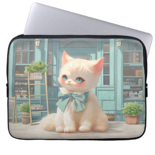 Fluffy Kitten med Blue Bow på bakverk Laptop Fodral