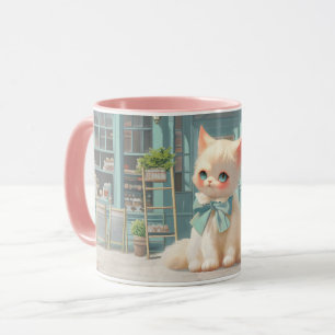 Fluffy Kitten med Blue Bow på bakverk Mugg