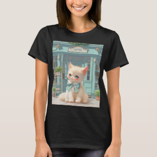 Fluffy Kitten med Blue Bow på bakverk T Shirt