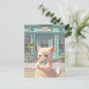 Fluffy Kitten med Lollipop på bakverk Meddelande Vykort