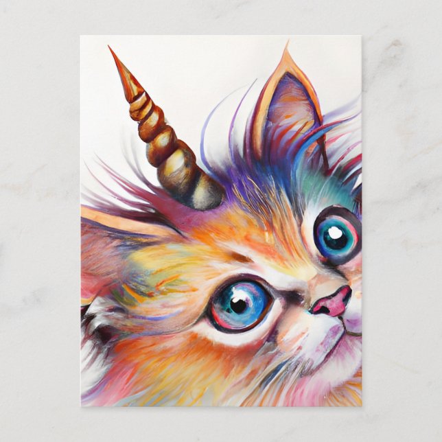 Fluffy Kitten Unicorn Vykort (Framsida)
