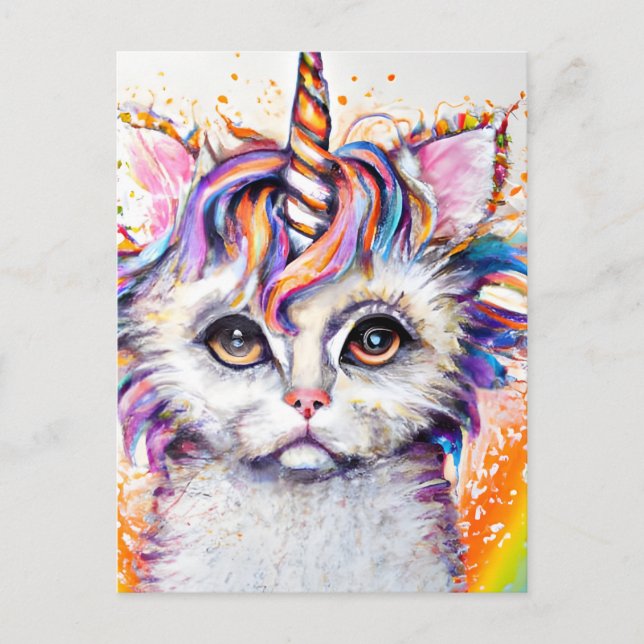 Fluffy Kitten Unicorn Vykort (Framsida)