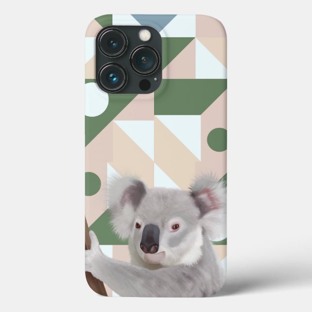 Fluffy Koala Grönt Geometric Background (Baksida)