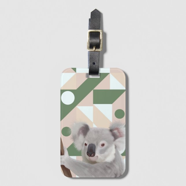 Fluffy Koala Grönt Geometric Background Bagagebricka (Framsida vertikal)