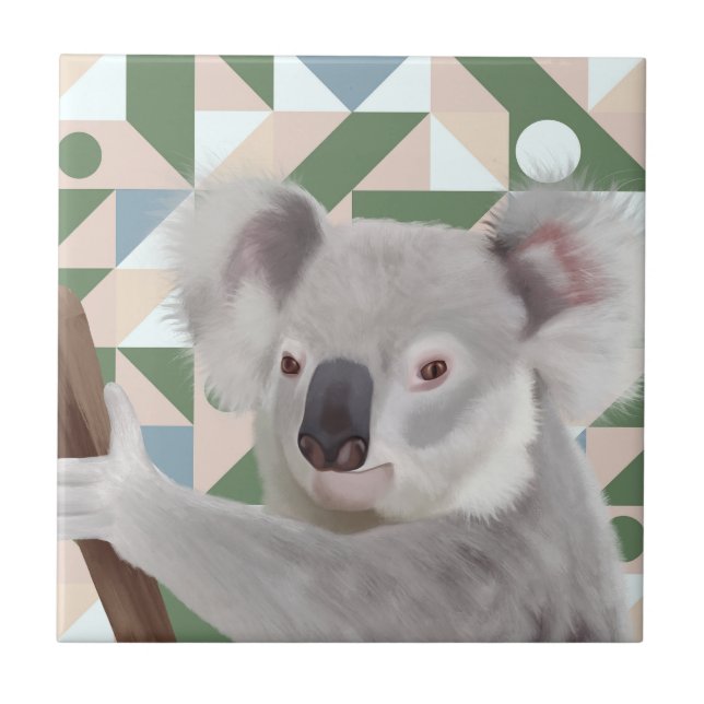Fluffy Koala Grönt Geometric Background Kakelplatta (Framsidan)