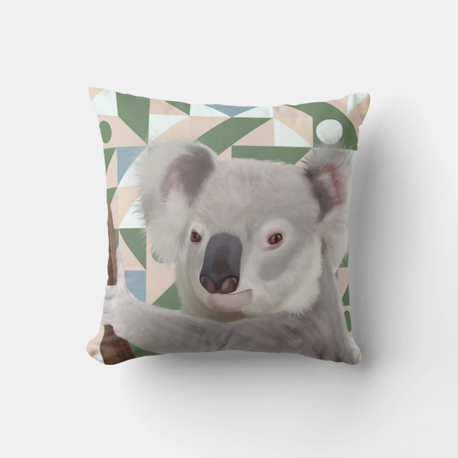 Fluffy Koala Grönt Geometric Background Kudde (Framsida)