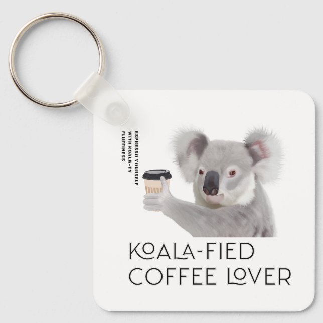 Fluffy Koala Pun Coffee Älskare Nyckelring (Framsida)