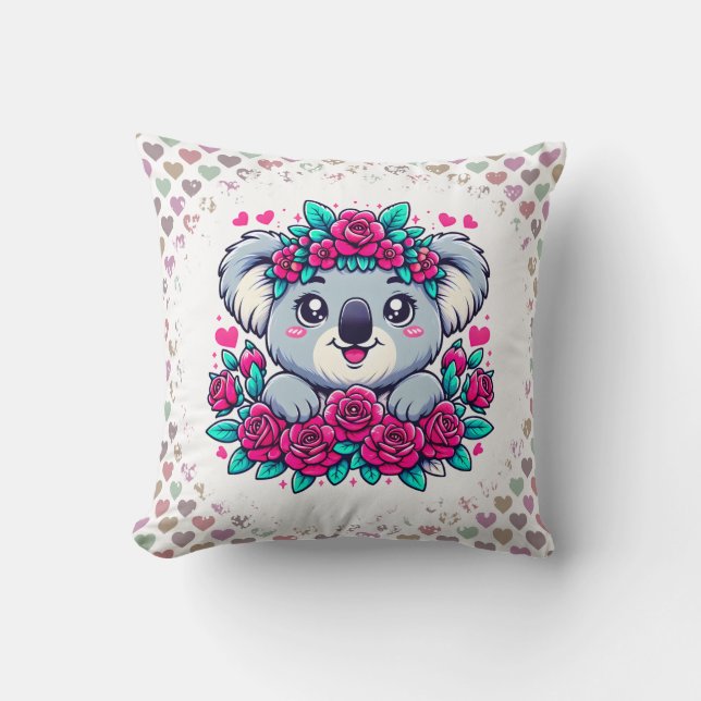 Fluffy Koala with Flower Crown Kudde (Framsida)