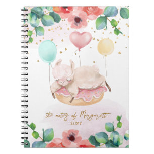Fluffy Llama Illustration Blommigt Girl Daily Diar Anteckningsbok