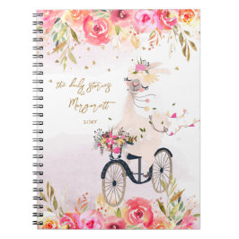 Fluffy Llama Riding Bicicle Girl Back to school Anteckningsbok