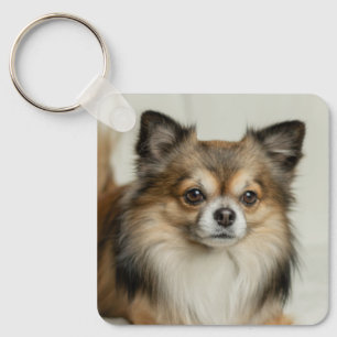 Fluffy Long-HLED Chihuahua Puppy Hund Nyckelring