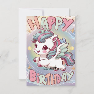 Fluffy Lycklig Unicorn Birthday Kort