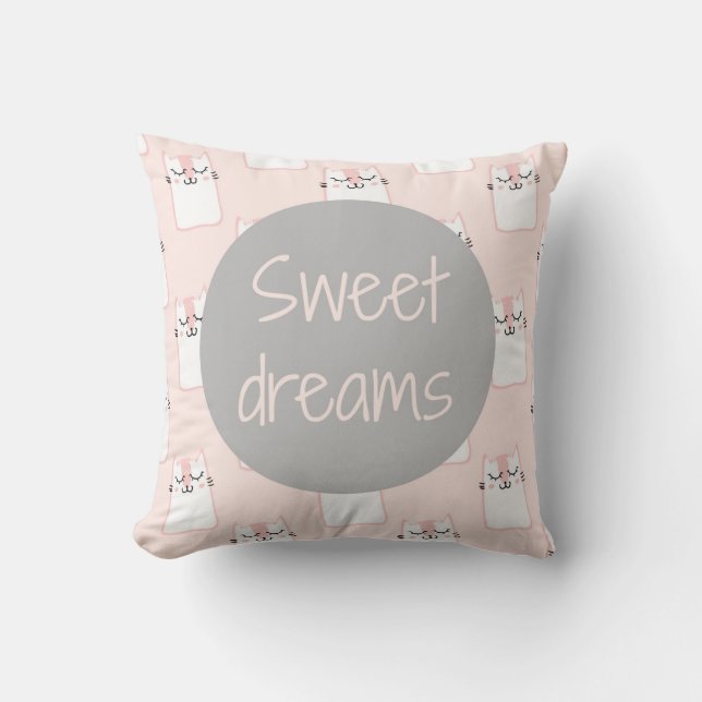 Fluffy Marshmallow Kattunge i Rosa | Söta drömmar Kudde (Framsida)