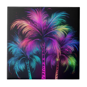 Fluffy Neon Handflatan Träd Kakelplatta