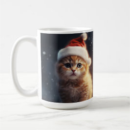 FLUFFY ORANGE KITTEN MED CUTE SANTA HAT KAFFEMUGG