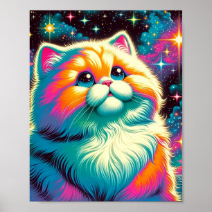 Fluffy Orange Rosa Cat in Space Poster