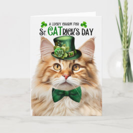 Fluffy Orange Tabby Lucky Charm St CATricks Day Helgkort