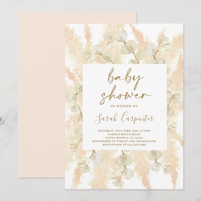 Fluffy Pampas lunaria Bruxduschflicka Inbjudningar (Fram/baksida)