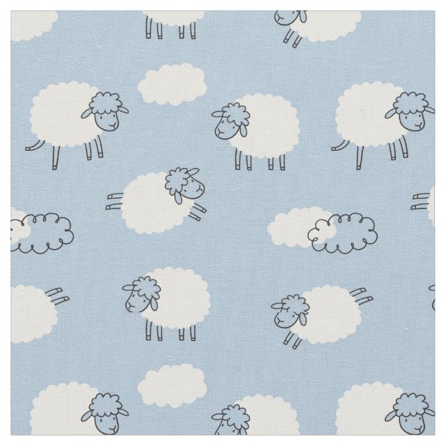 Fluffy Pastel Blue Lamb Mönster Tyg (Närbild)