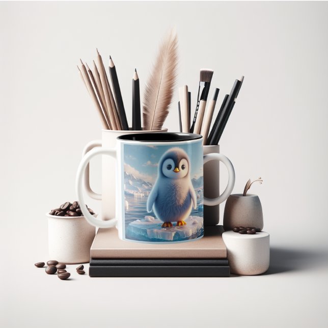 fluffy Penguin roligt Två-Tonad Mugg (Fun cute penguin coffee mug.)