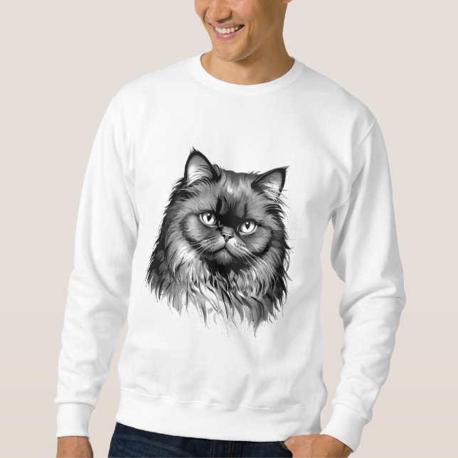 Fluffy Persian Cat Art Men's Sweatshirt (Framsida)