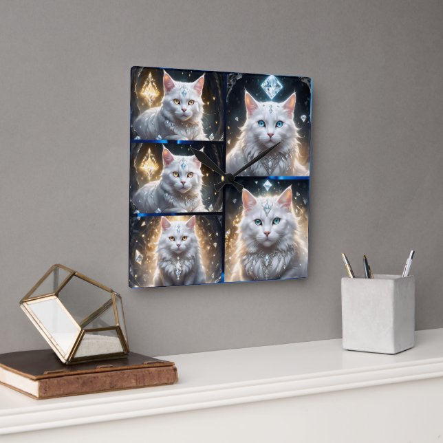 Fluffy Persian Cat Photo Collage Fyrkantig Klocka (Kontor)