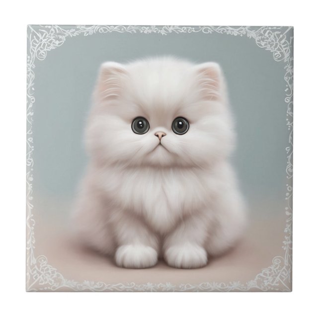 Fluffy Persian Nursery Cat Art Kakelplatta (Framsidan)