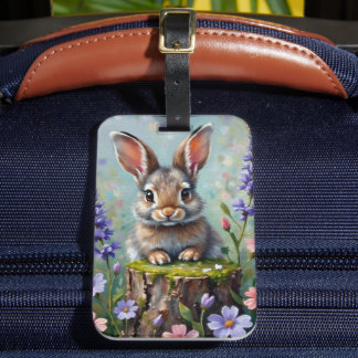 Fluffy Rabbit i Fält i Flowers Bagagebricka