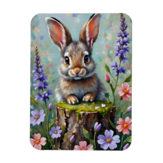 Fluffy Rabbit i Fält i Flowers Magnet