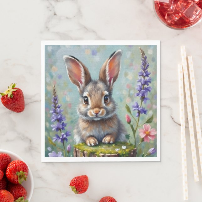 Fluffy Rabbit i Fält i Flowers Pappersservett (Insitu)