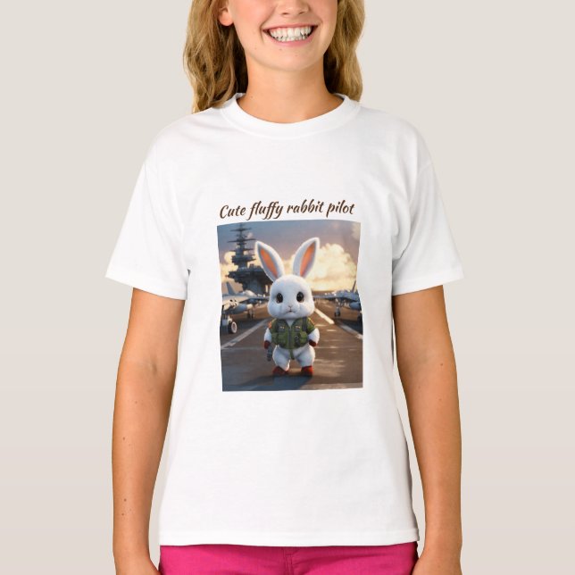 Fluffy Rabbit Pilot on Aircraft T-Shirt (Framsida)
