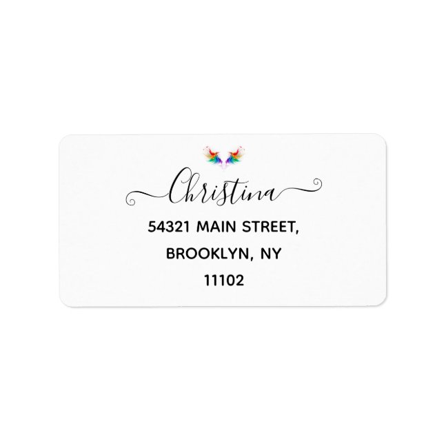 Fluffy Rainbow Vingar Adressetikett (Framsidan)